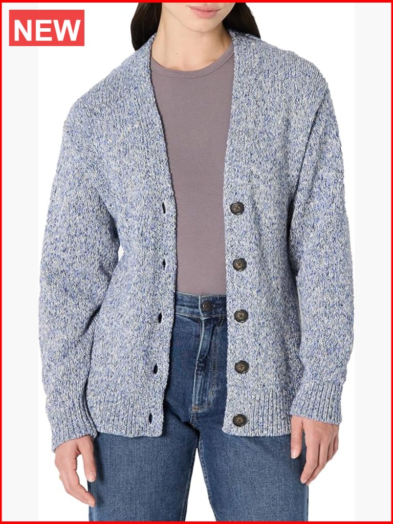Oversized-Fit Cotton Blend Heavyweight Cardigan With V-Neck